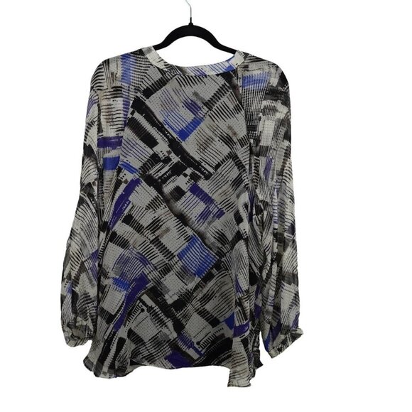 EUC Nic+Zoe Multicolored Split Neck Geometric Print Long Sleeve Pullover Tunic X - Picture 2 of 7